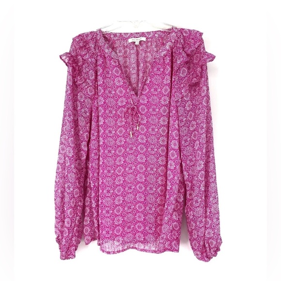 Skies Are Blue Tops - Skies Are Blue Small Long Sleeve Blouse Pink & White Tie Ruffles Lined GORGEOUS